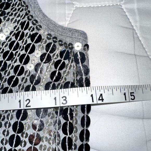 Michael Kors Womens Size Medium Silver Sequined Jersy Stretch Tank Top - Picture 5 of 6